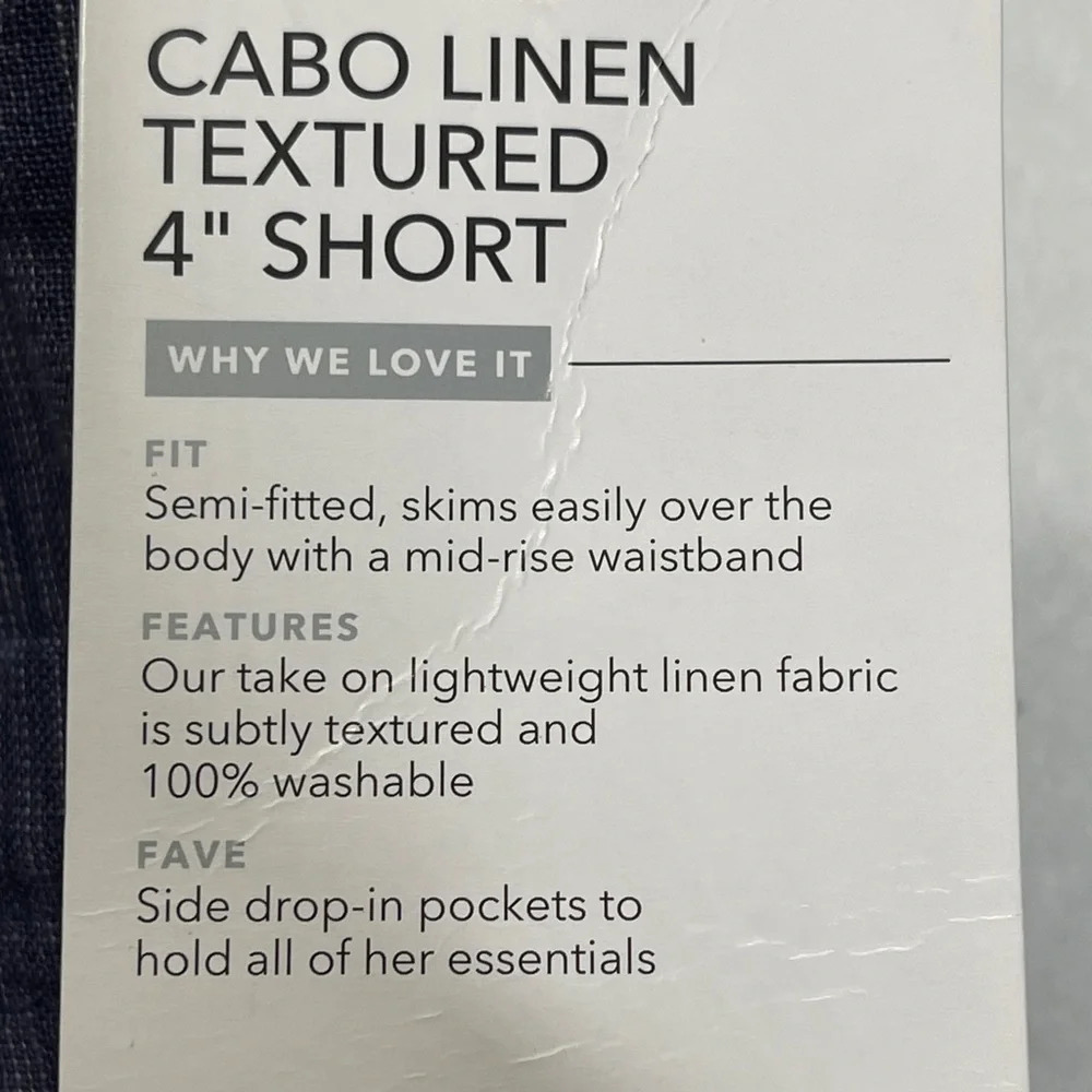 Athleta Cabo Linen Textured Short 4" Navy Pull-On Comfy Earthy Blue Size 20 - Picture 10 of 10
